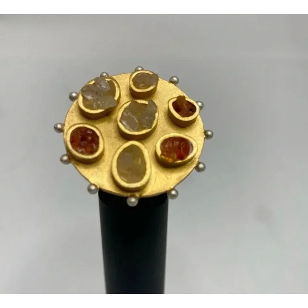 Pame Designs Gold tone Boho Statement ring size 6 1/2 Smokey quartz. Unique Rare